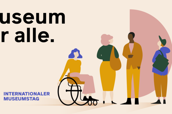 Werbung für Internationalen Museumstag mit stilisierten Museumsbesuchern