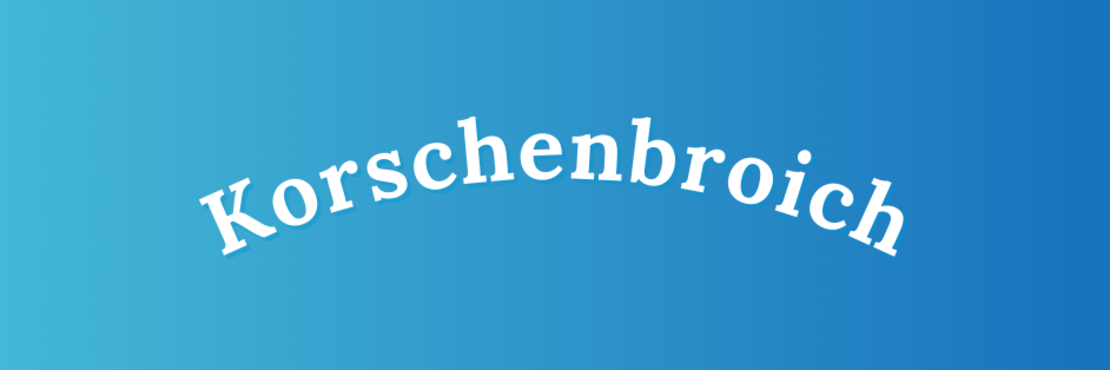 weißer Schriftzug "Korschenbroich" vor blauem Grund