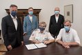 Landrat Hans-Jürgen Petrauschke, Karsten Mankowsky, Marc Dietrich, Dr. Gerd Steiner und Dirk Brügge 