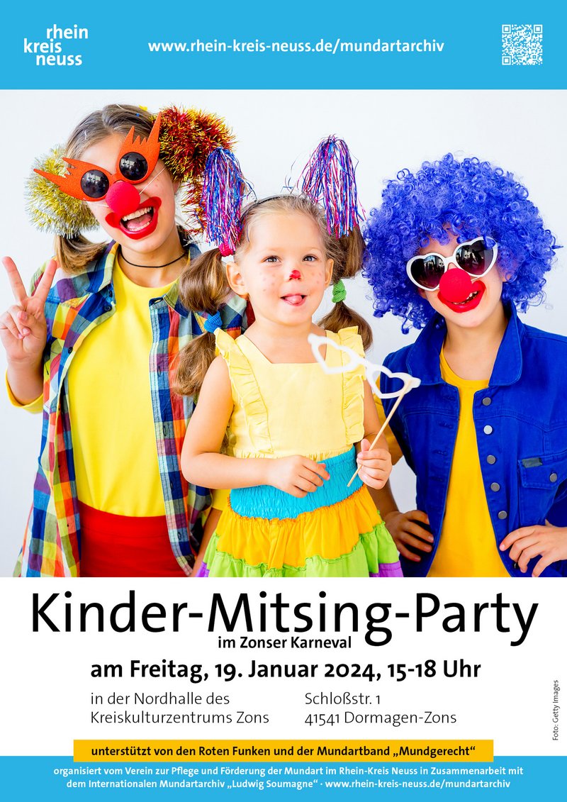 Plakat zur Kinder-Mitsing-Party in Zons; alle Infos im Text der Webseite