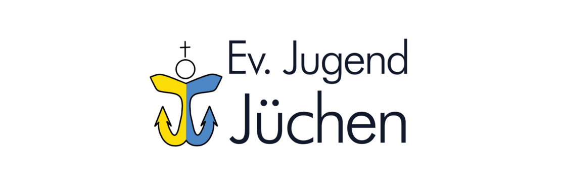 Logo der evangelischen Jugend Jüchen, Schriftzug "Ev. Jugend Jüchen" schwarz vor weißem Grund