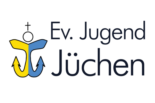 Logo der evangelischen Jugend Jüchen, Schriftzug "Ev. Jugend Jüchen" schwarz vor weißem Grund