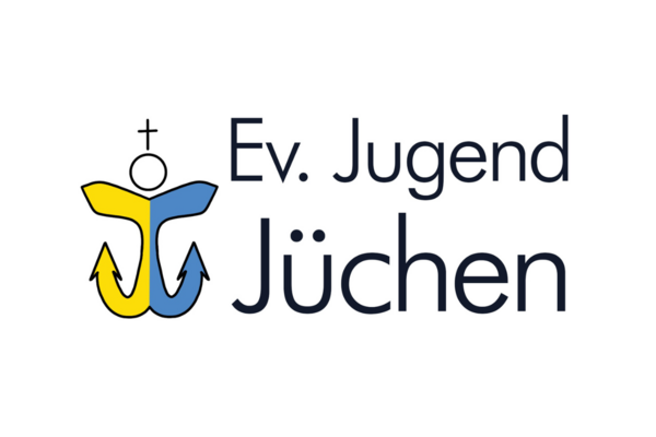 Logo der evangelischen Jugend Jüchen, Schriftzug "Ev. Jugend Jüchen" schwarz vor weißem Grund