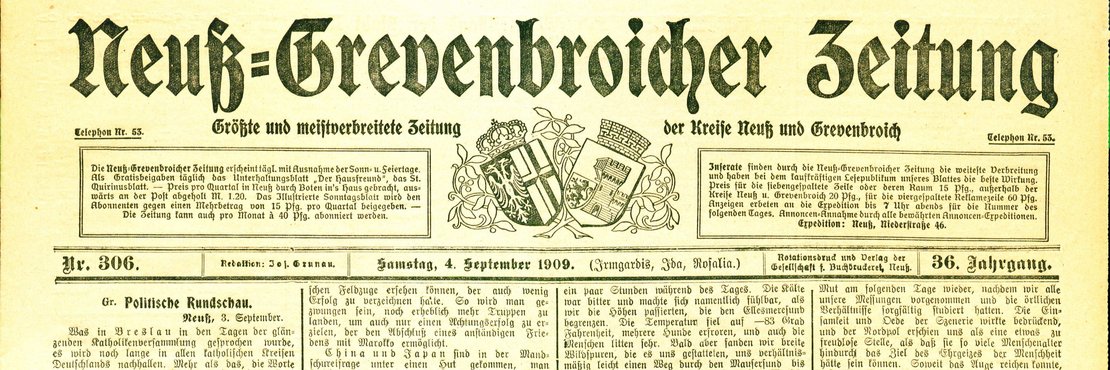 Historisches Dokument: eine NGZ-Ausgabe aus dem Jahr 1909