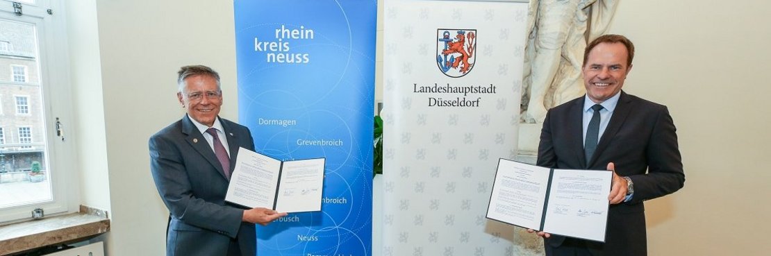 Landrat Hans-Jürgen Petrauschke (links) und Düsseldorfs Oberbürgermeister Dr. Stephan Keller