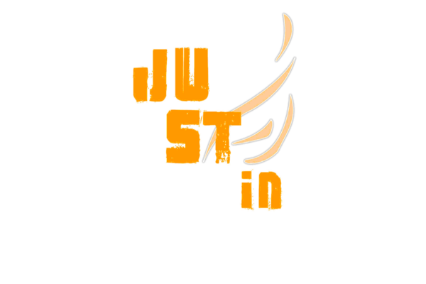 Logo Schriftzug "Just-in" in gelb vor weißem Hintergrund