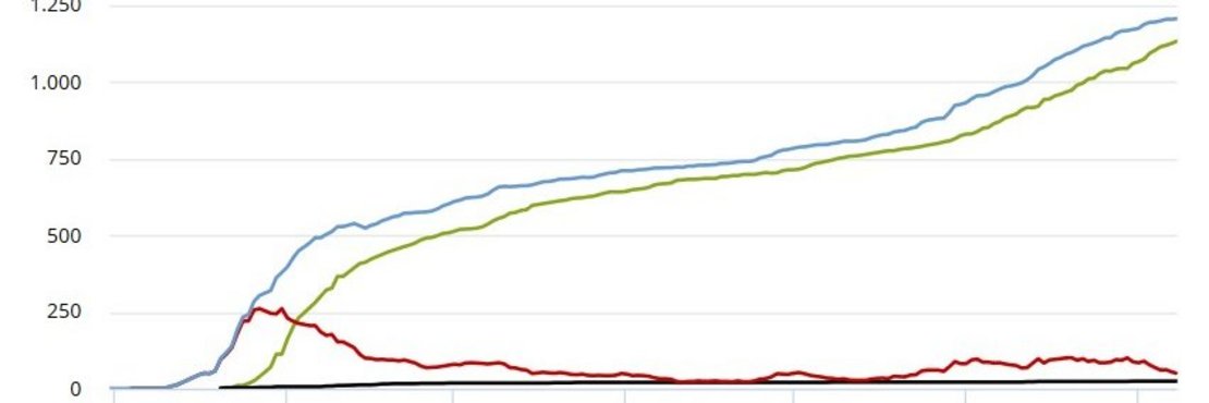 Eine Statistik mit vier Graphen über die Entwicklung des Infektionsgeschehens mit dem Coronavirus um Rhein-Kreis Neuss