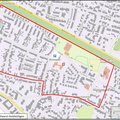 Kartenausschnitt vom Teilbereich in Kaarst-Holzbüttgen südlich des Nordkanals und nördlich der Rotdornstraße bzw. nördlich der Königsstraße. Die westliche Grenze bildet die Kaarster Straße, die östliche Grenze läuft parallel zur Straße Am Pfarrzentrum auf der Höhe der Einmündung Schlossstraße/Königsstraße.  © Bezirksregierung Köln / Geobasis NRW