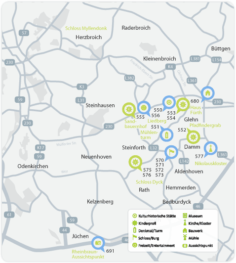 Karte des Ludwig-Soumagne-Wegs in Korschenbroich und Jüchen